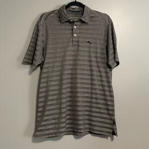 Tommy Hilfiger Gray Striped Island Zone Short Sleeve Polo Shirt